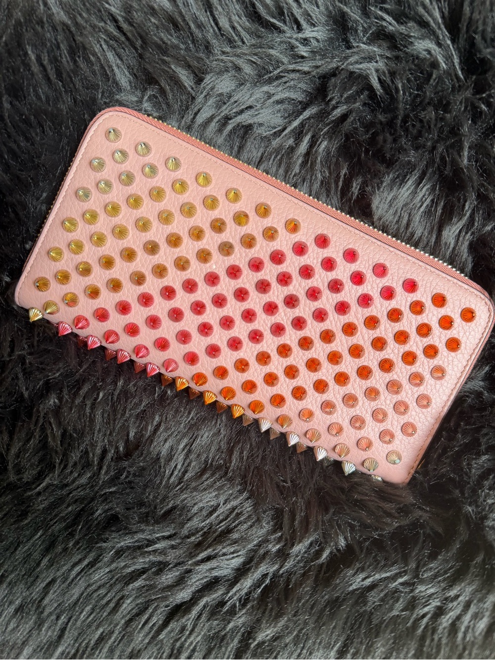 Christian Louboutin Pink Zip-Around Wallet with Multicolor Gradient Studs - Picture 3 of 17